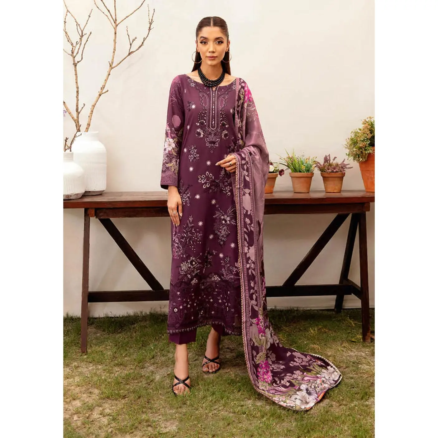 L-1201-R - Readymade - Ramsha Mashaal Luxury Lawn Vol 12 2024