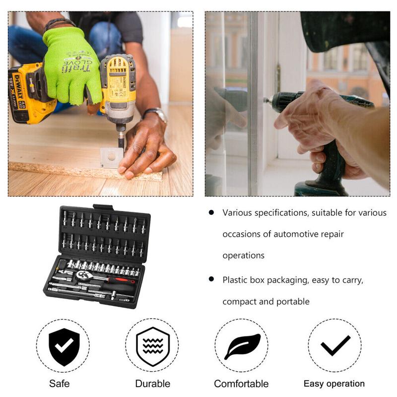 Product Introduction of 46 PCS ratchet set with socket 1/4" drive and extender, boxed, for automotive UK 14