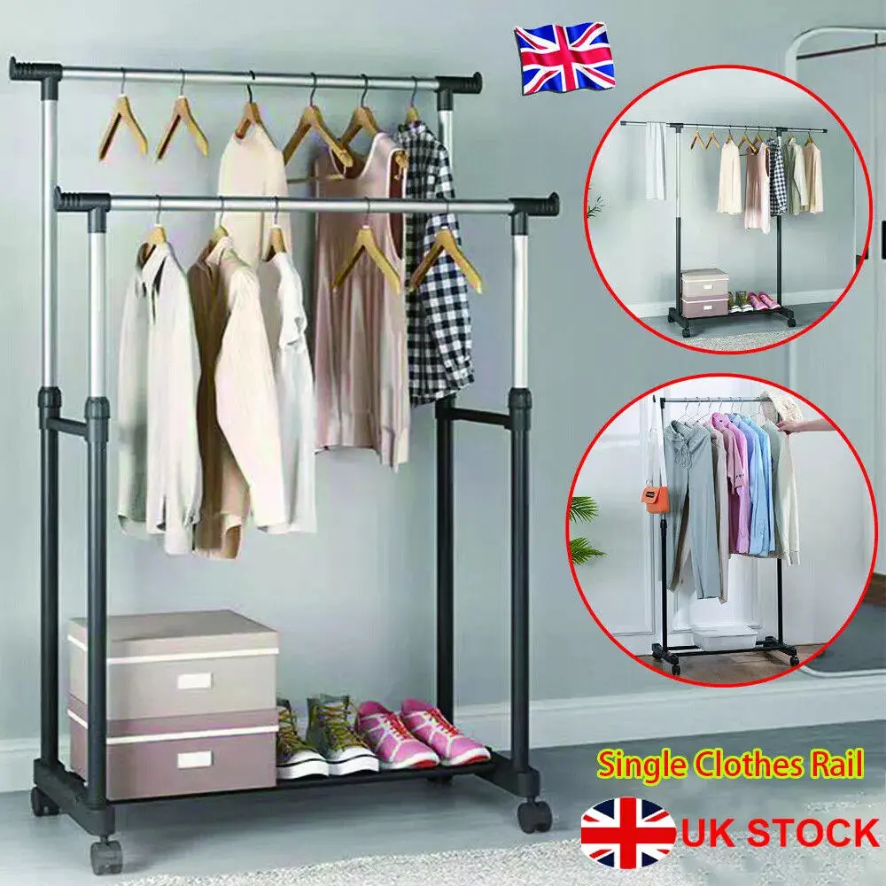 Heavy Duty Metal Clothes Rail Storage Garment Shelf Hanging Display Stand Rack