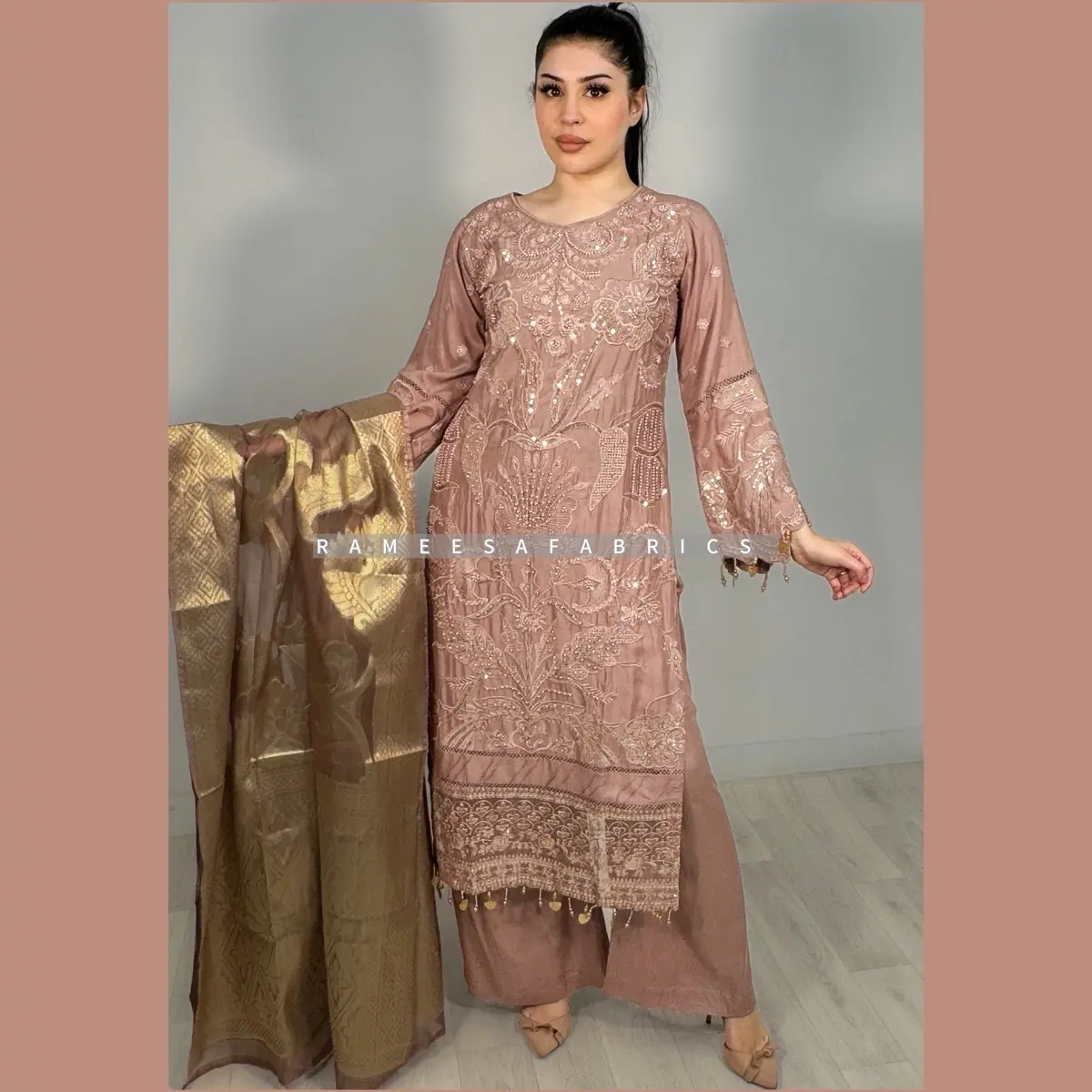 Linen Embroidery collection with Jacquard Dupatta available in 4 stunning colours size range Small to X-Large Kameez length 48” Suit