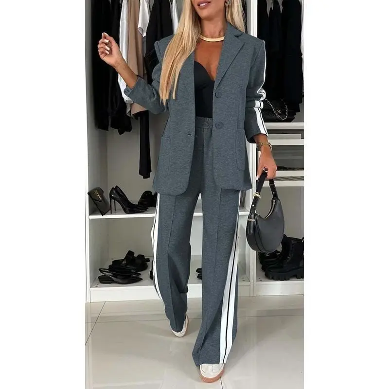 Autumn And Winter New Long Sleeves Suit Women's Suit Fashion Pimp Stitching Pants Pocket Female Office Blazer 2 Piece Set 2024 6