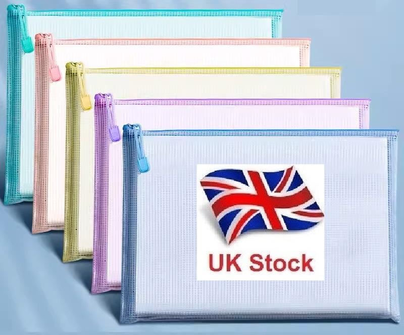 UK Seller 5/10 pcs Colorful A4 Plastic Document Wallets Zip Lock Bags stationery  - Large Capacity Home Office School College Waterproof Files Pouch 1