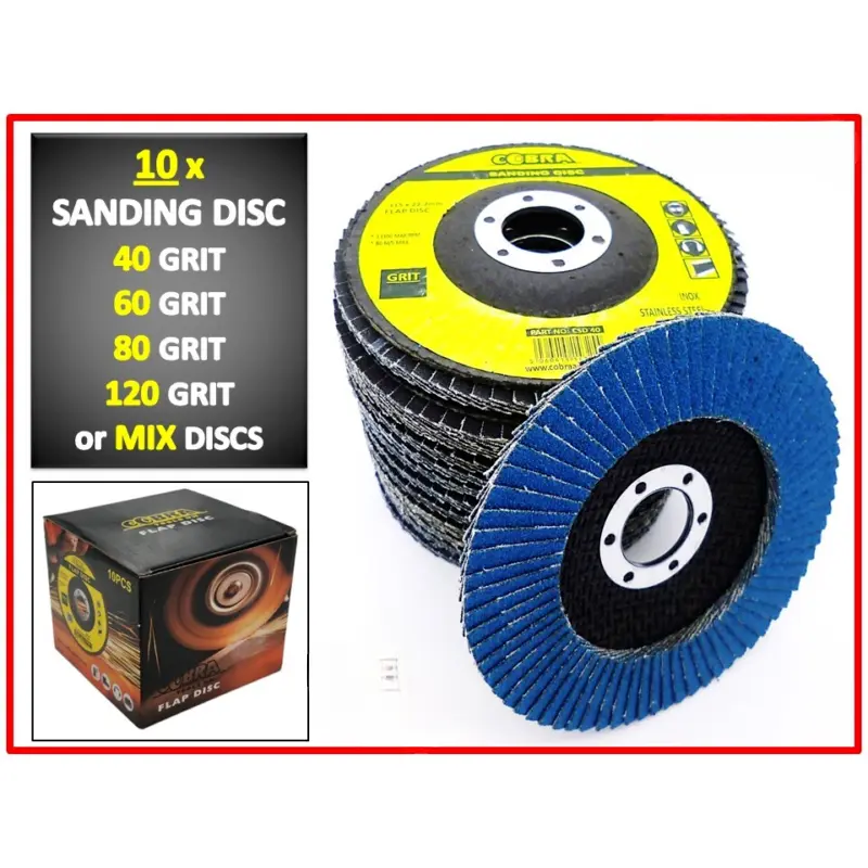 10 x FLAP GRINDING SANDING DISCS 115mm 4.5" 40 60 80 120 GRIT ANGLE WHEEL COBRA