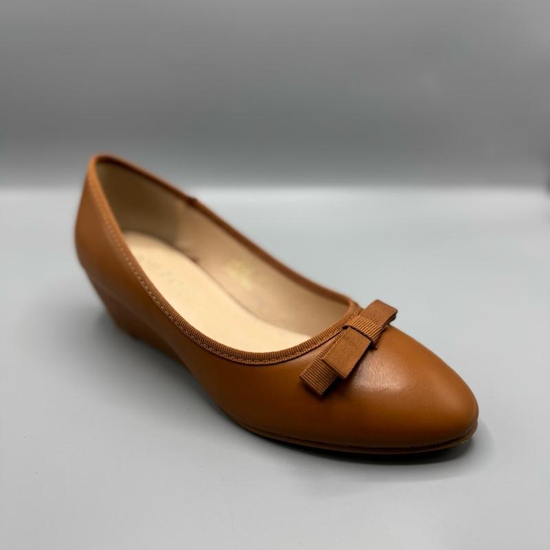 Ladies Wedge Black Brown Bow Tie PU Soft Lightweight Cushioned Winter Woman Shoes 3