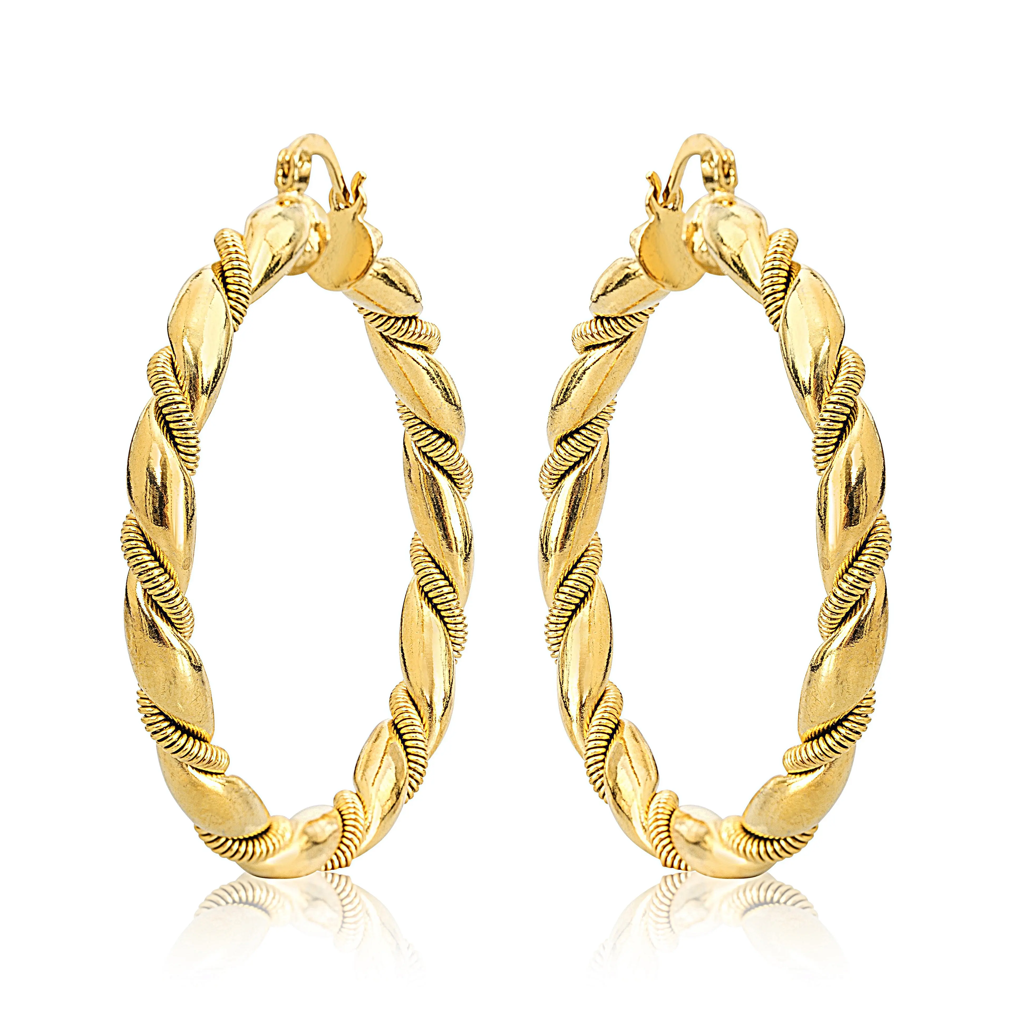 18ct Gold Filled Twisted Hoop Earrings for Women & Girls - 50mm Lightweight, Durable