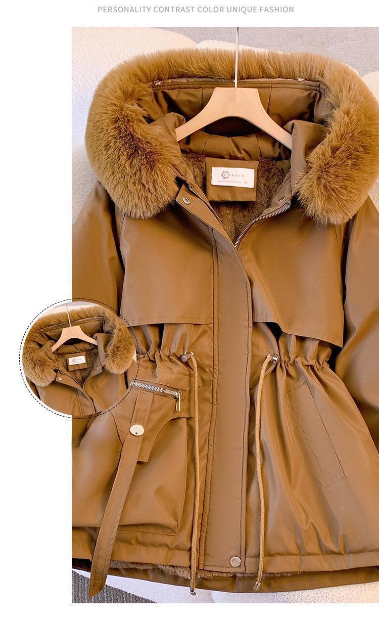 Product Introduction of winter Down Cotton Dress Women's Short Large Fur Collar Style Overcoming Slim Waist Fashion Casual Coat 3
