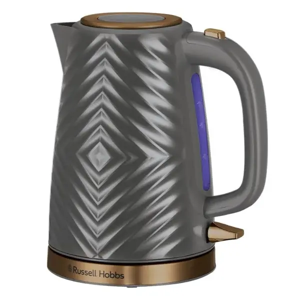 Russell Hobbs Groove Electric Jug Kettle, 3KW Fast Boil, 1.7 Liters, 3D Design, Gold Accents Grey