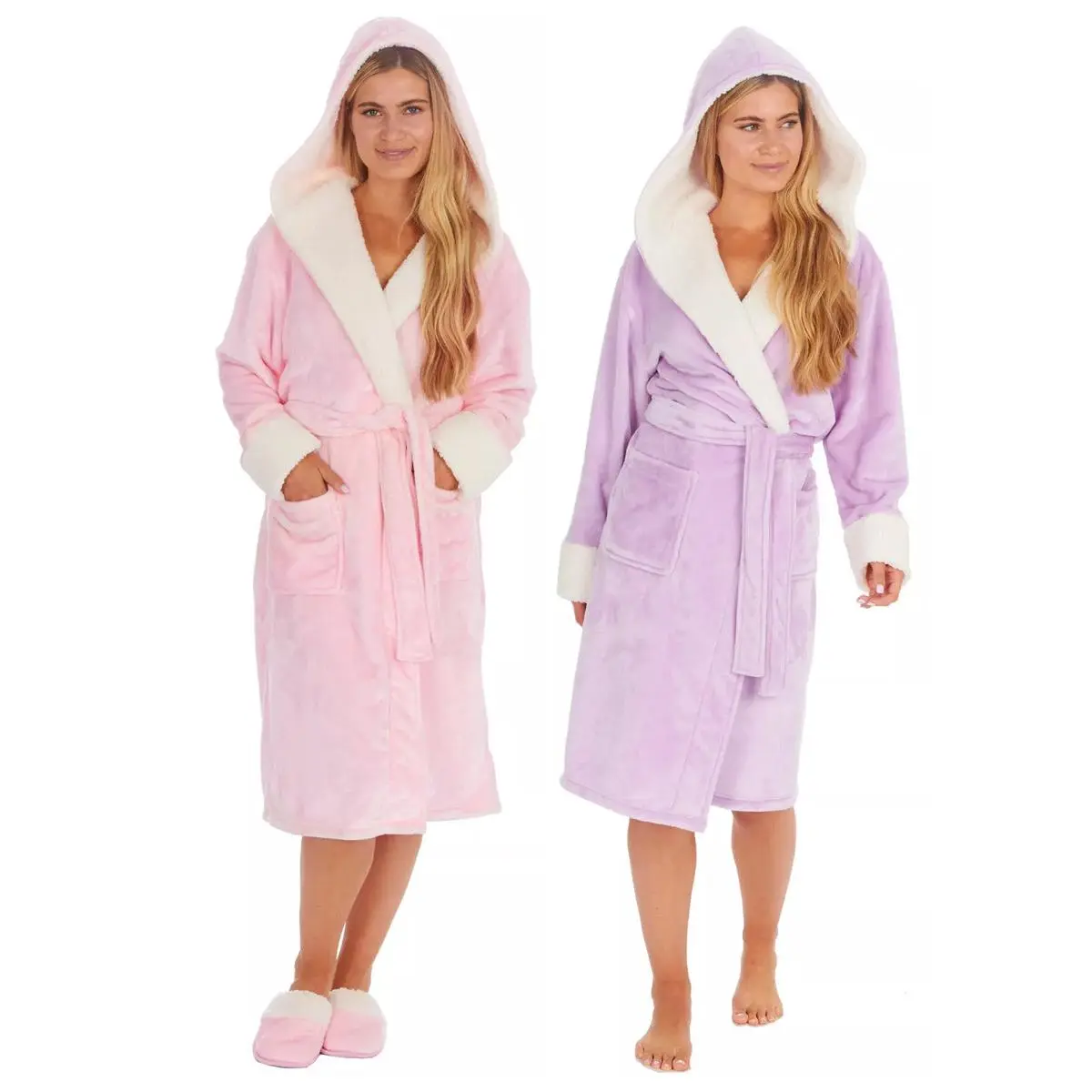 Forever Dreaming Shimmer Fleece Dressing Gown Lilac Pink Womenswear Hoodie Long Sleeves Loungewear Nightwear Robe Matching