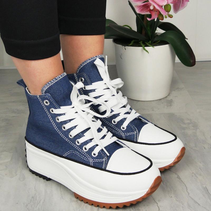 G-12 Women Grip Sole Platform Trainers Classic Lace Up Casual High Top Sneakers 3