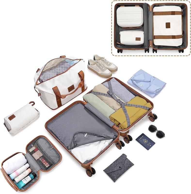 [MissLulu Bags Weekend Travel Set] ABS Cabin Size 20'' Suitcase with Vanity case and 2Pieces Expandable Travel Duffel Bags or Backpack with Charging Port (3 Designs / 6 Colours Available) 2