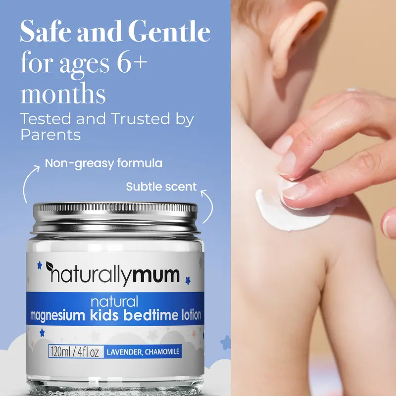NaturallyMum Kids Magnesium Bedtime Lotion, Lavender & Chamomile, 120ml - Supports Sleep, Heart, Bone, Nerve, Gut and Muscle Health 5