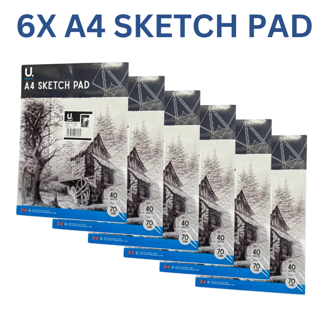A4 Artist Sketch Pad - 6 Pack | 40 Sheets Each | High-Quality Paper | Ideal for Drawing, Doodling & Sketching
