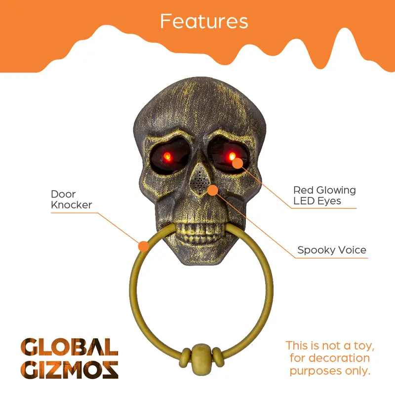 Global Gizmos Halloween Skull Doorbell with Lights and Sounds - Outdoor Halloween Trick or Treat Decoration - Spooky Voice Included Bronze Scary Wall Ornaments 1