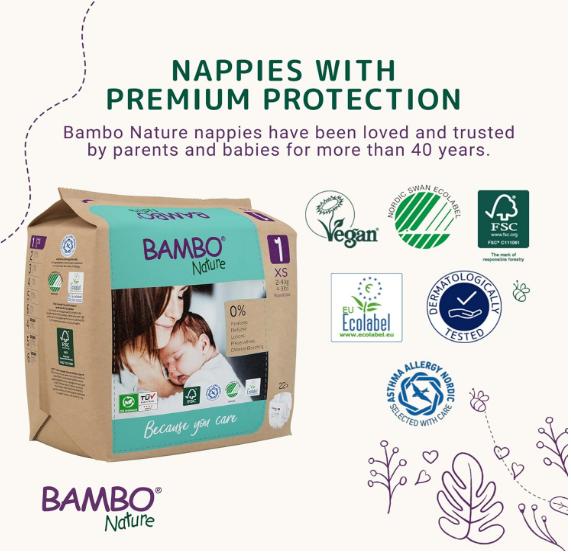 Nature Premium Eco Nappies, Size 1 (4-9 lb/2-4 kg), 22PK - Secure & Comfortable Baby Nappies 3