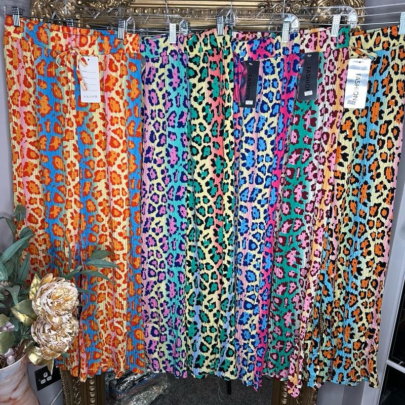 CW Multicolour Leopard Plisse Pleated Bottoms Comfortable Womenswear Trouser casual holiday 1