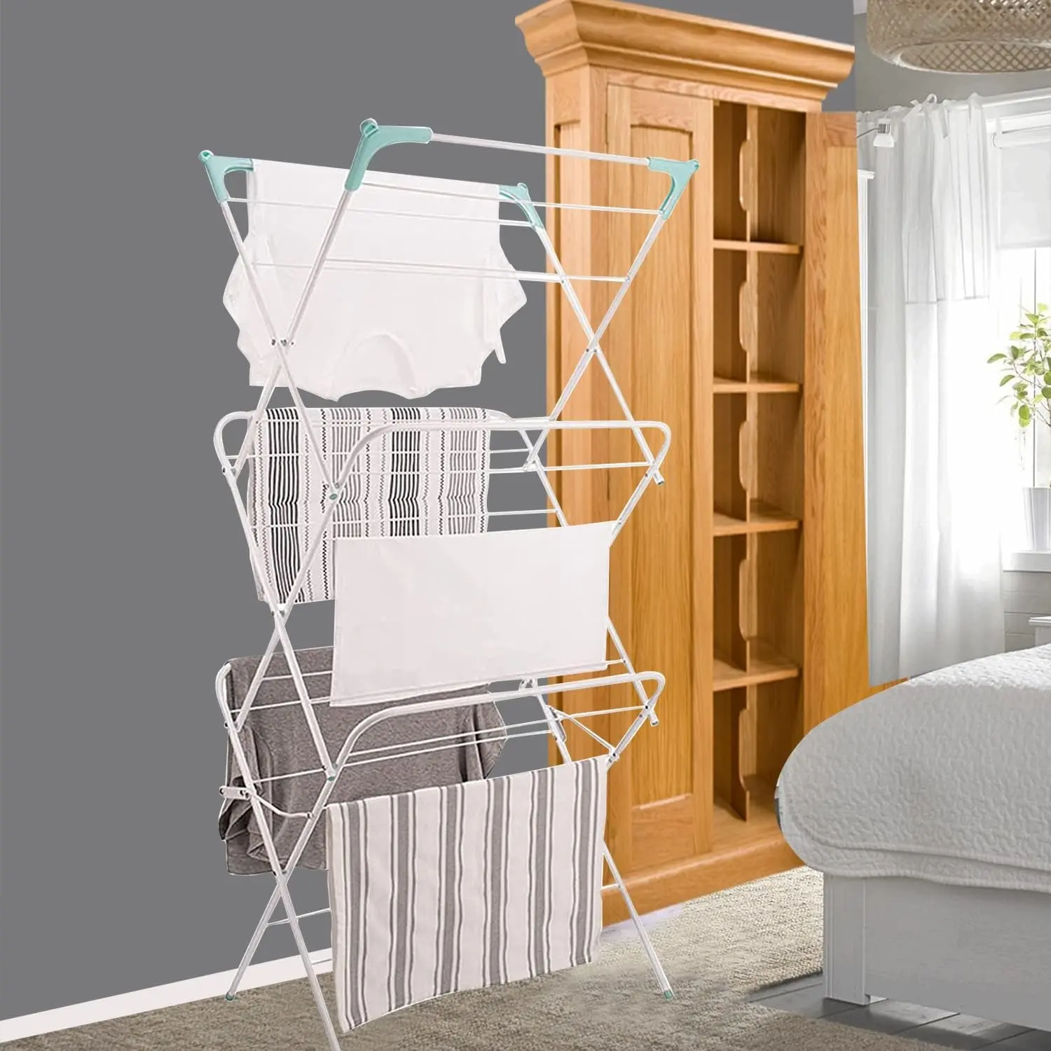 Indoor Airer Cloth Airer, Wood, White, One Size Accessories Laundry Racks