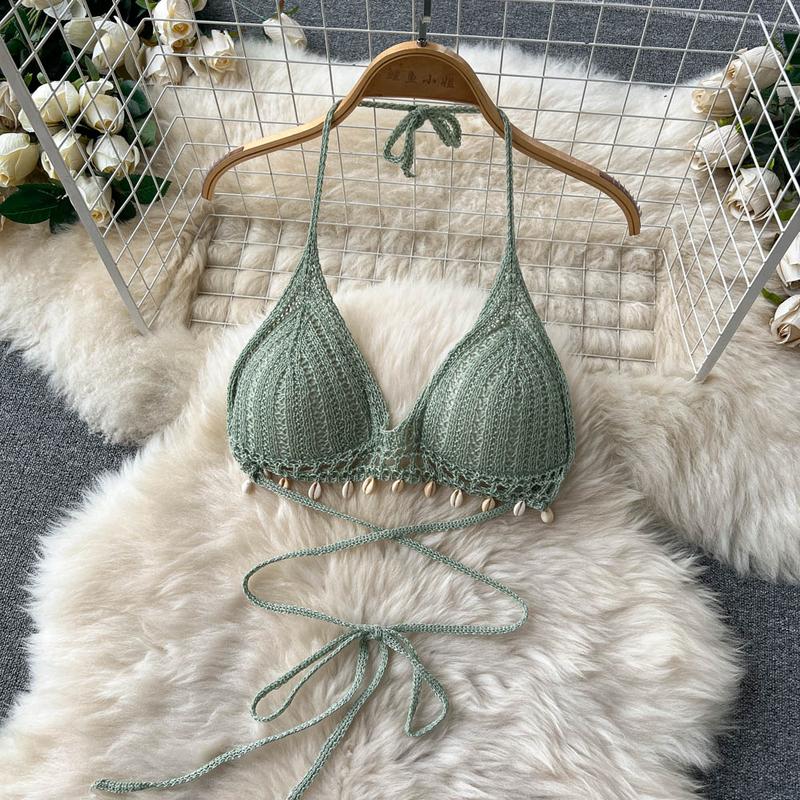 Product Introduction of SINGREINY Women Summer Knitted Set Halter Short Tops+ Hollow Wide Leg Long Pants Sets Shell Beach Sexy Backless Two Piece Suits 21