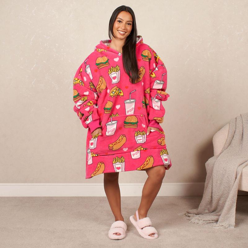 OHS Fast Food Hoodie Blanket Wearable Throw Hooded Fleece Blanket 3