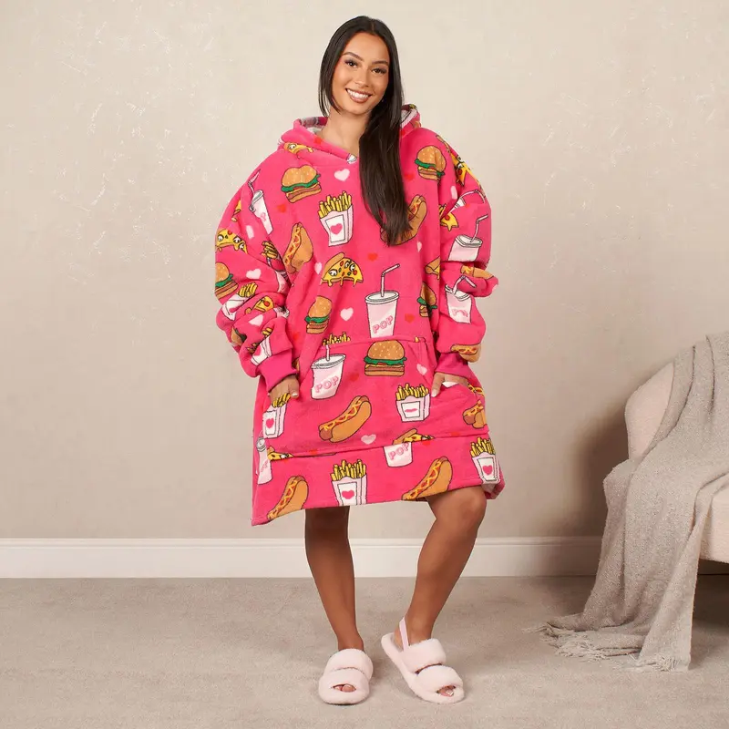OHS Fast Food Hoodie Blanket Wearable Throw Hooded Fleece Blanket 3