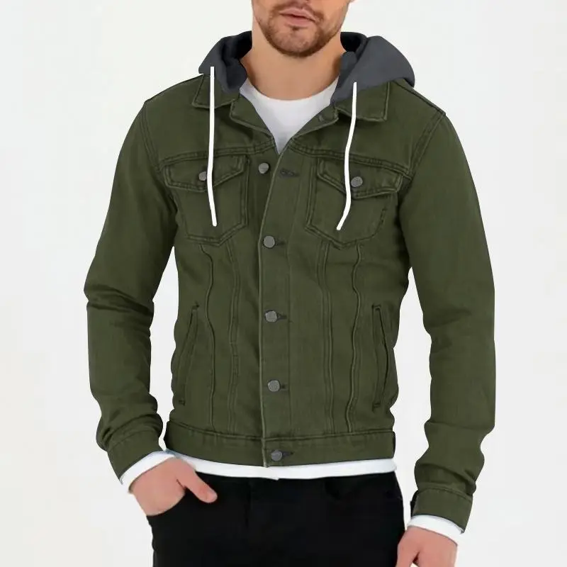 Spring and autumn windproof warm hooded men's coat solid color plus-size casual blazer jacket 4