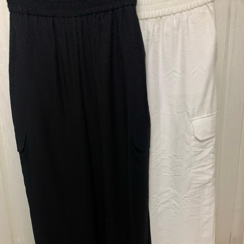 Women's Black White Wide Leg utility Cargo Trousers Elasticated Waist Comfort Pocket Palazzo Comfortable Fashion Pants All Sizes 5