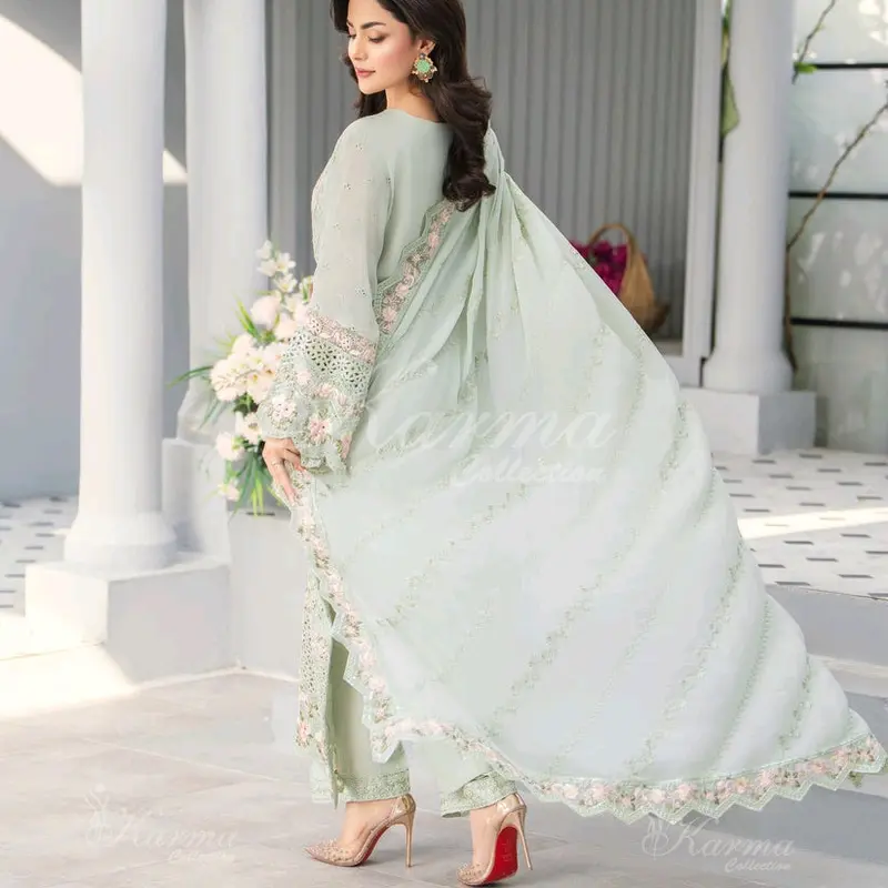 ORIGINAL BRANDED 3PC READY-MADE LUXURY EMBROIDERED PARTY WEAR KARMA CHIFFON COLLECTION Womenswear Formal 2