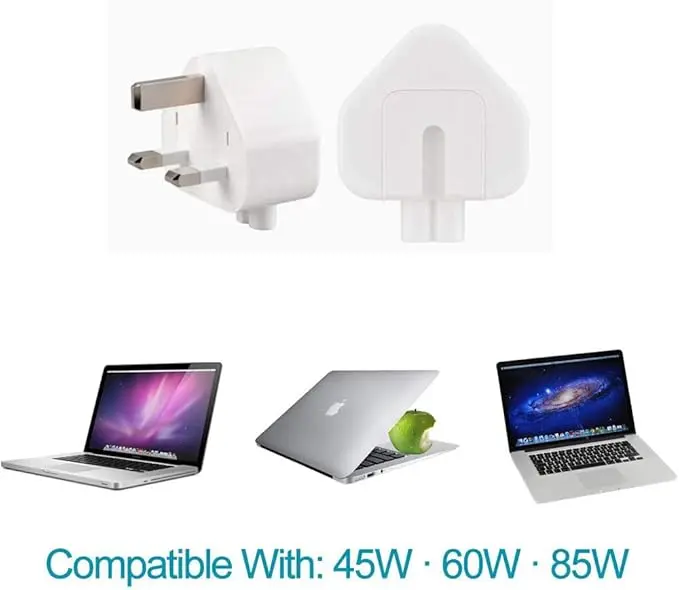 TB UK Plug Duck head Power Adapter compatible with all types of devices USB-C Power Adapters, MagSafe and MagSafe 2 Power Adapters 10W 12W Replacement UK 3 Pin AC Power Adapter 4