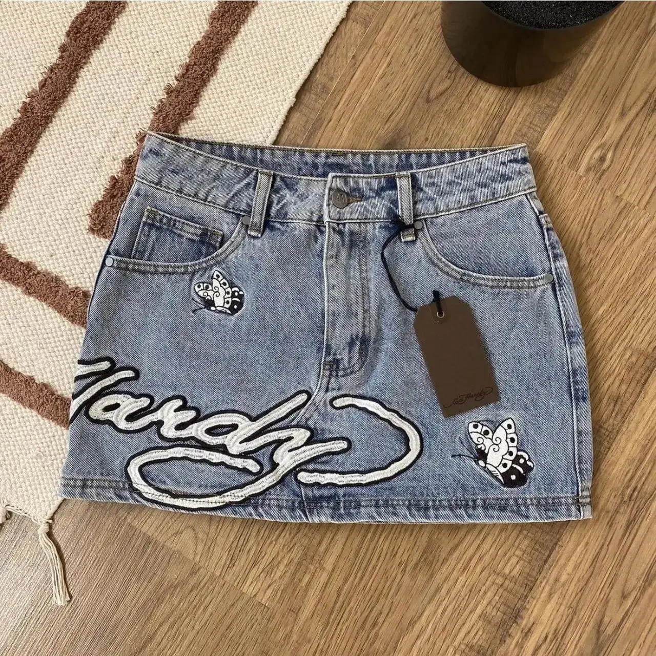 2024 Summer Y2K Women's Skirt Hip Hop Goth Letter Print Retro Blue Denim Skirt Fashion High Waist Slim Mini Skirt Street Wear