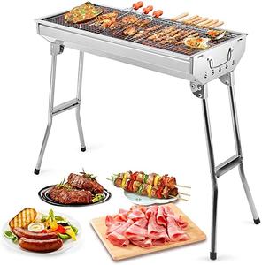Uten Portable Barbecue Grill,Stainless Steel  Large Foldable BBQ Grill with Handles, Charcoal Grill for Outdoor Cooking Camping Hiking Picnics Beach, Silver