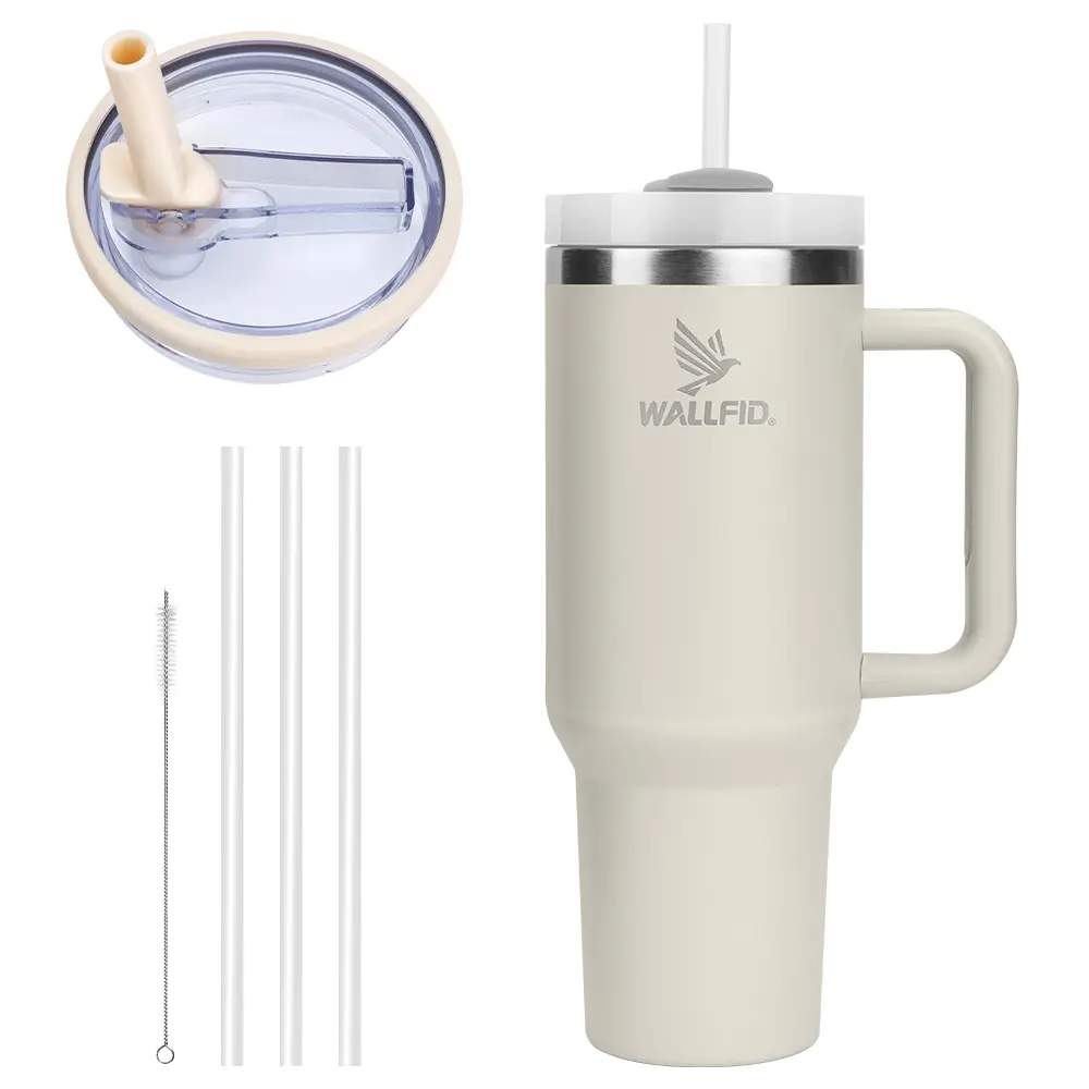 WALLFID 40oz Tumbler Stainless Steel Vacuum Insulated Cup H2.0 with Lid, 3 Straws, 1 Straw Brush, and 1 Leak-Resistant Flip Lids Compatible with Stanley Tumblers, Splash-Proof, Reusable for Water, Iced Tea, Coffee, Smoothies, and More