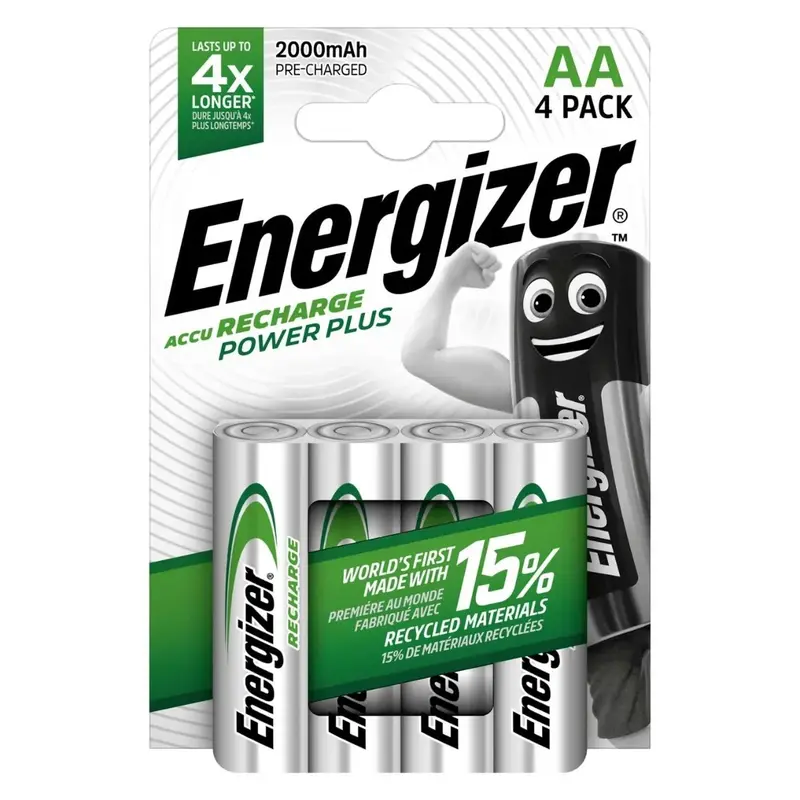Energizer Rechargeable Power Plus AA Batteries Pack Of 4 2000 mAh nimh Pre-Charged Long-Lasting Up To 5-Year Battery Life Charge Lasts Up To 12 Months in Storage 0