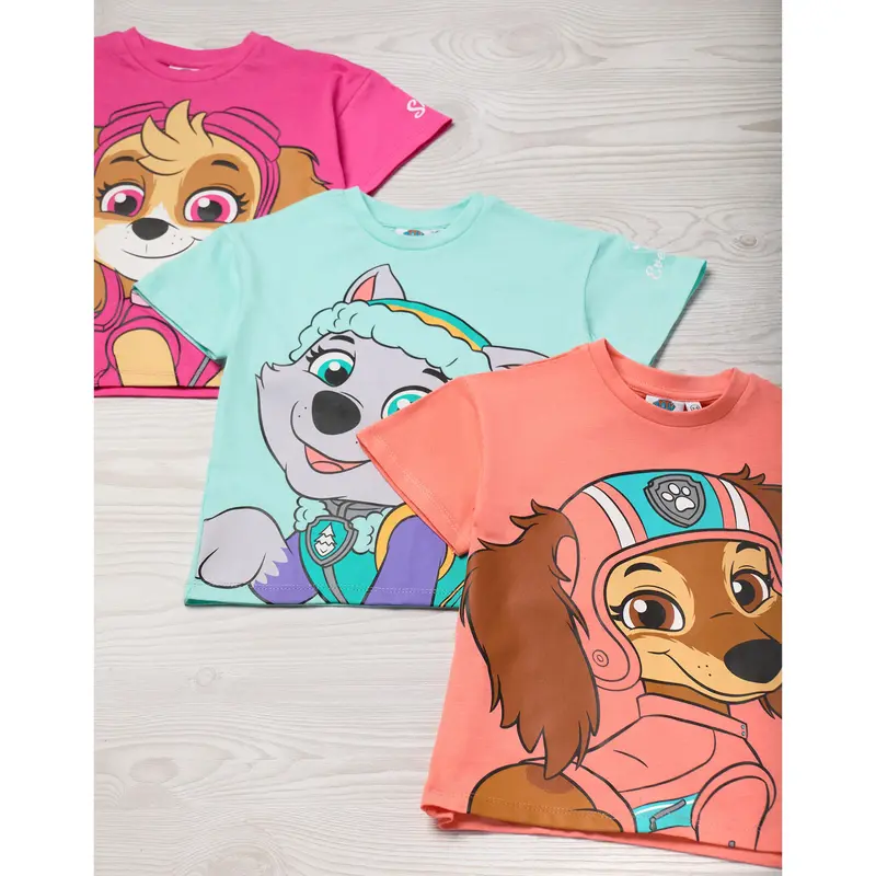 Vanilla Underground x Paw Patrol Girls Multicoloured Big Character Multi-Pack of 3 Short-Sleeved T-Shirts 5