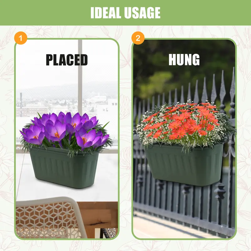 GEEZY Balcony Planter for Railing – Lightweight Over Fence Hanging Planters with Drainage, UV & Weather Resistant, Recyclable, Indoor/Outdoor – Hanging Flower Pot Suitable for Balcony, Garden & Patio 1