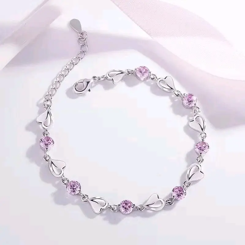 silver plated stainless heart shape plating inlay zircon bracelet, waterproof, stainless bracelet bracelet  stack