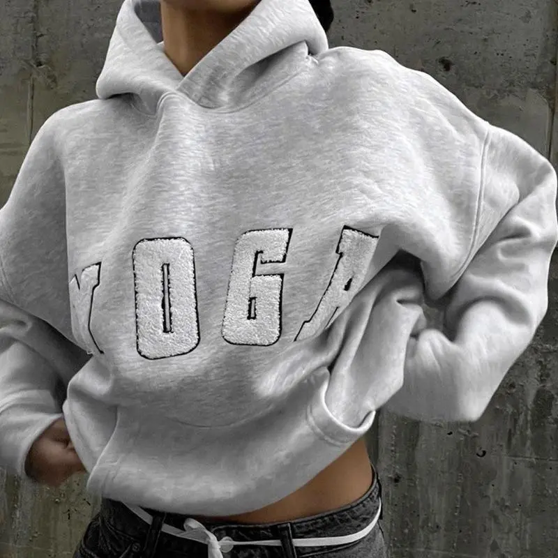 Casual loose hoodie embroidered monogram print hoodie for women