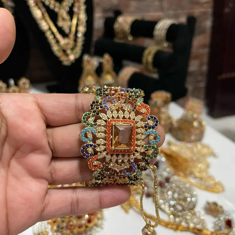 Beautiful Nauratan Bangles Kara's with Big Stone Openable 2.6 Size Pair - Elegant Jewelry for Any Occasion 3