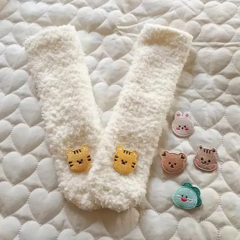 Winter Baby Socks, Thick & Warm Plush Knee-Length Socks for Newborns to Toddlers, Anti-Slip Floor Socks, White, Autumn Winter 3