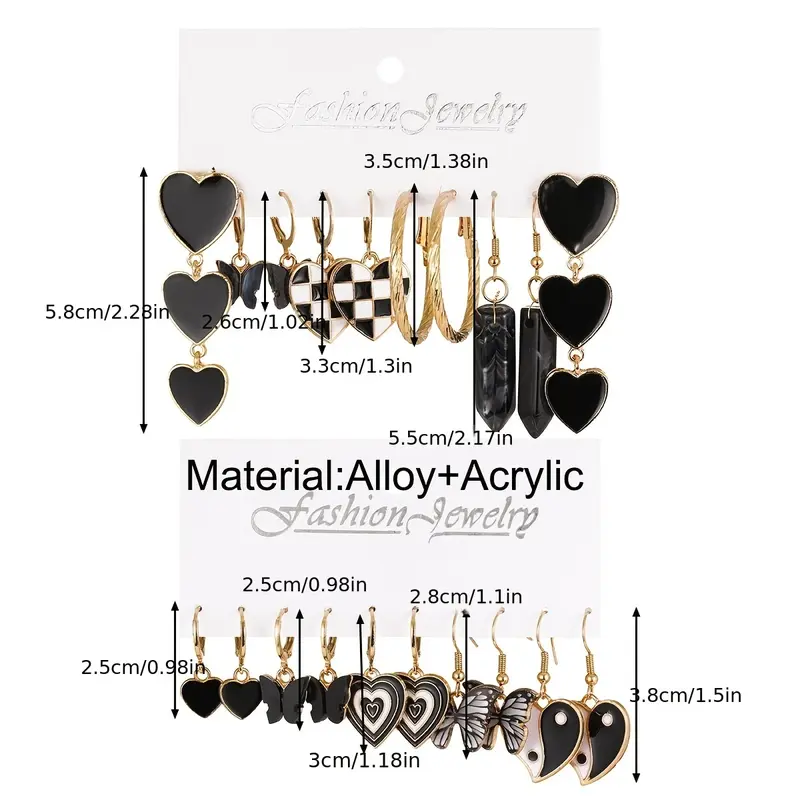 10 Pairs/ Set Hoop Earrings With Enamel Heart Butterfly Natural Stone Decor Y2K Punk Style Trendy Female Gift 4