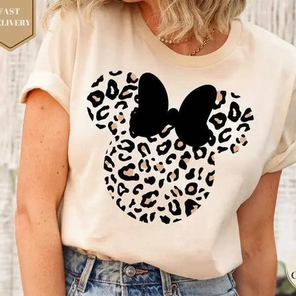 Leopard Print Minnie Mouse Shirt, Cute Mom Shirt, Leopard Minnie Ear Shirt, Leopard Women Shirt, Family Vacation Shirts 0