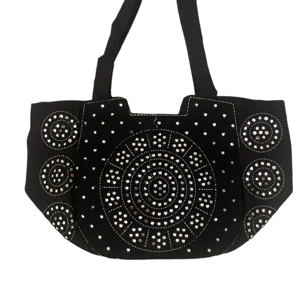 Womens Large Shoulder Bag Black with Circle Mirror design