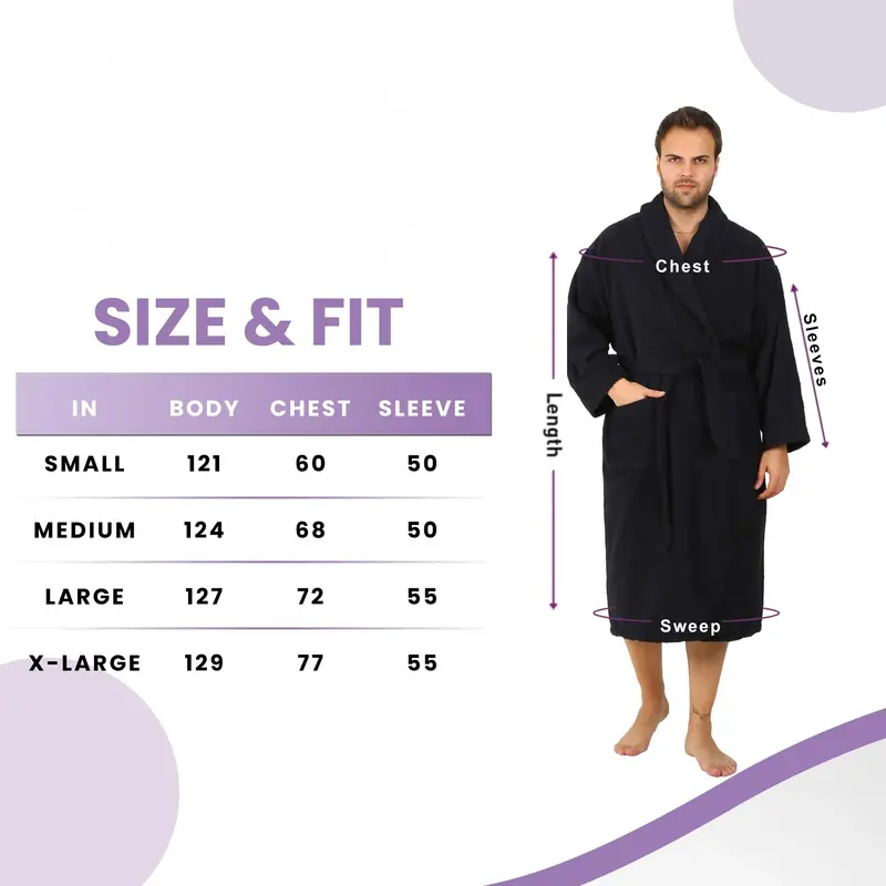 Supreme Unisex Cotton Bath Robe with Soft Collar and Long Sleeves - Highly Absorbent and Quick Drying for Ultimate Comfort - Loungewear, Womenswear Comfortable Gowns Medium Petite Shawl Nightwear 8