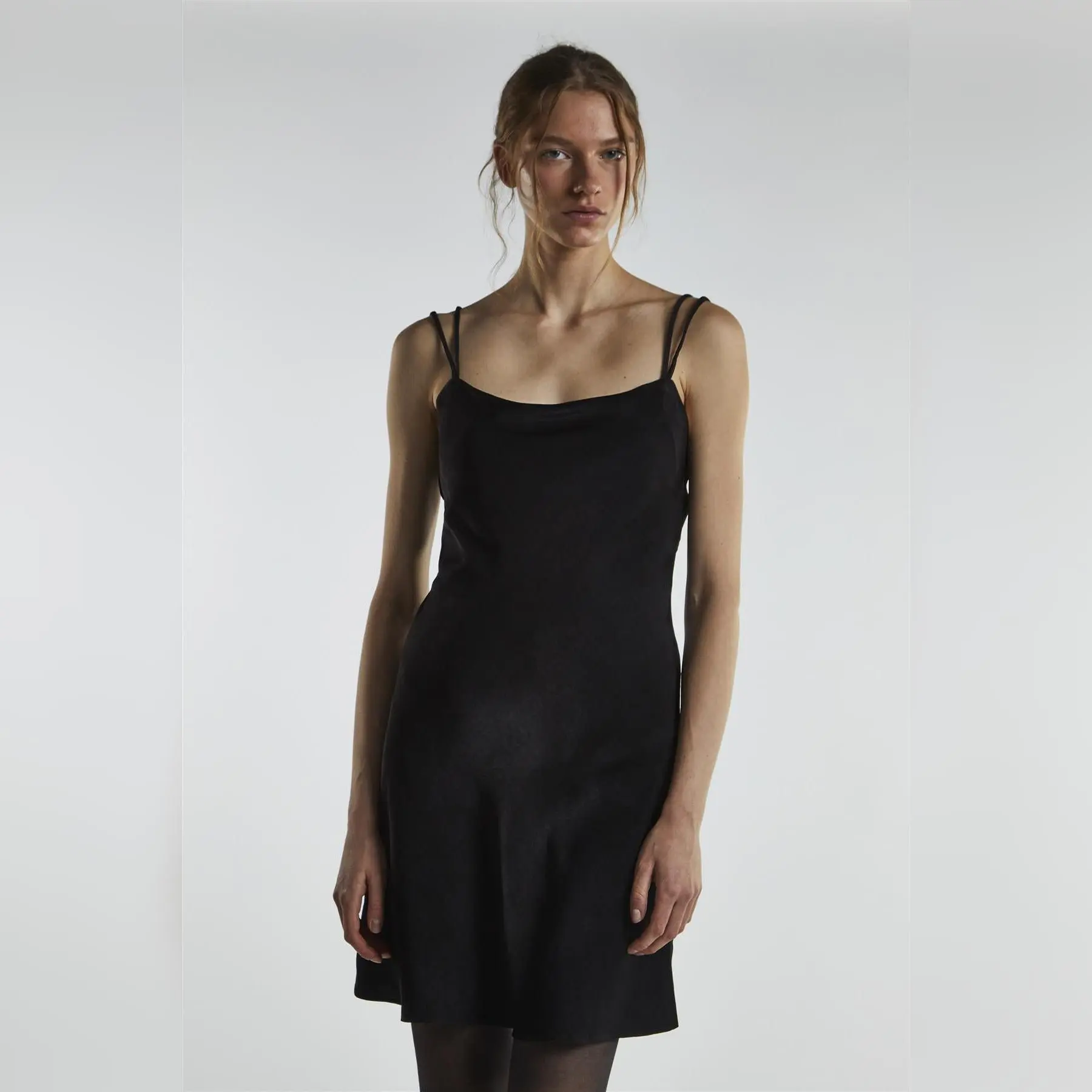 Black Satin Strappy Mini-Dress