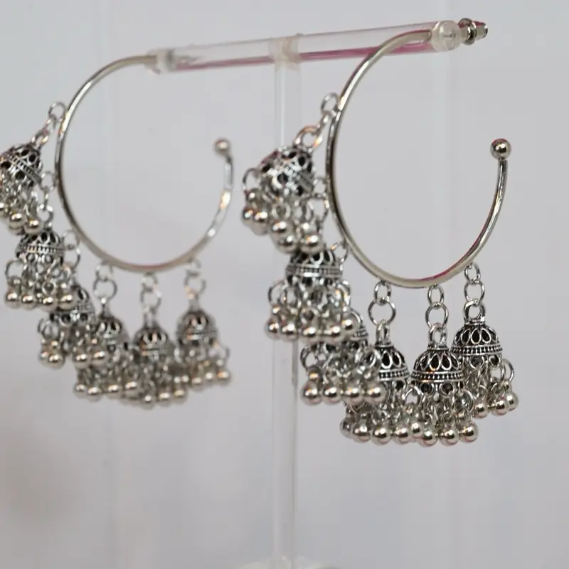 Silver Hoop Jhumka Earrings/Oxidized Gold Indian Earrings, Round bell Jhumki Pakistani Earrings, Desi Antique Earrings, Ethnic Bali Earring
