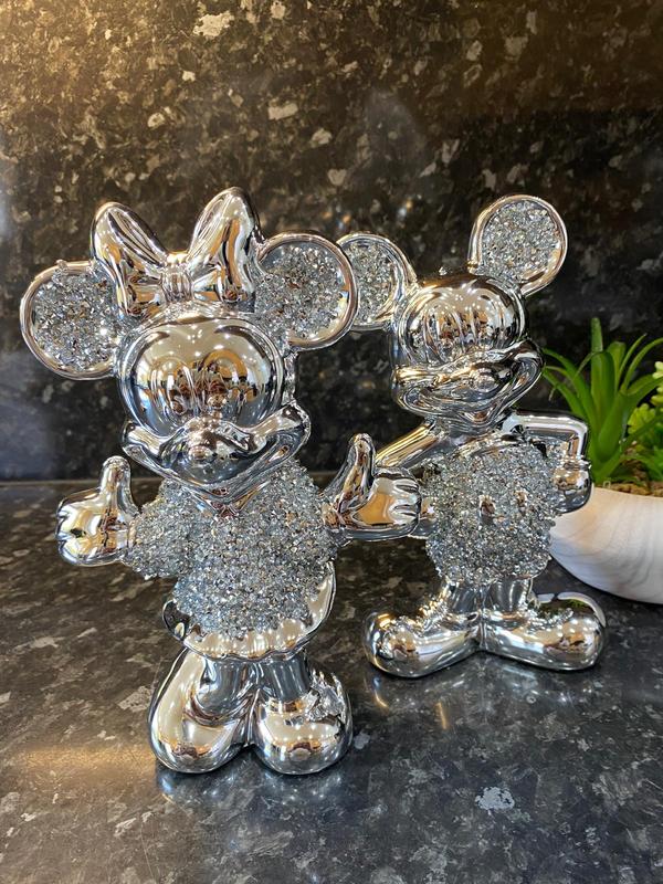 Set Of 2 Bling Ornament Free Standing Silver Crushed Crystal Diamond Best For Gifts Decor Ceramic Reflective Figurine 0