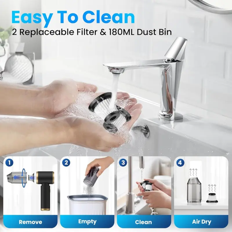 Wireless Car Vacuum Cleaner Handheld Vaccum Powerful Suction USB Rechargeable 2
