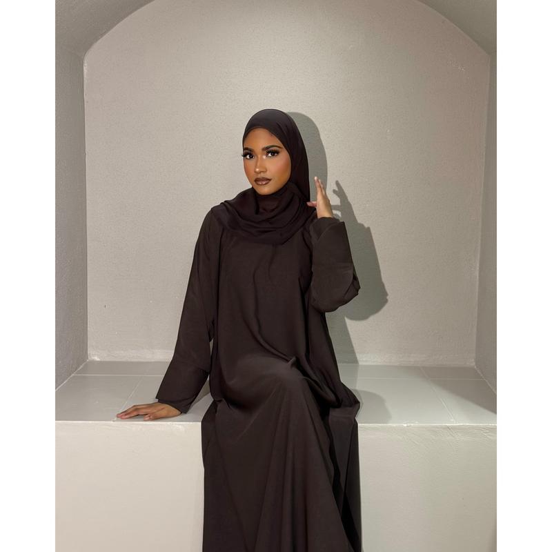 Dark Chocolate Tulip Sleeve Abaya in Cloche Cut 5