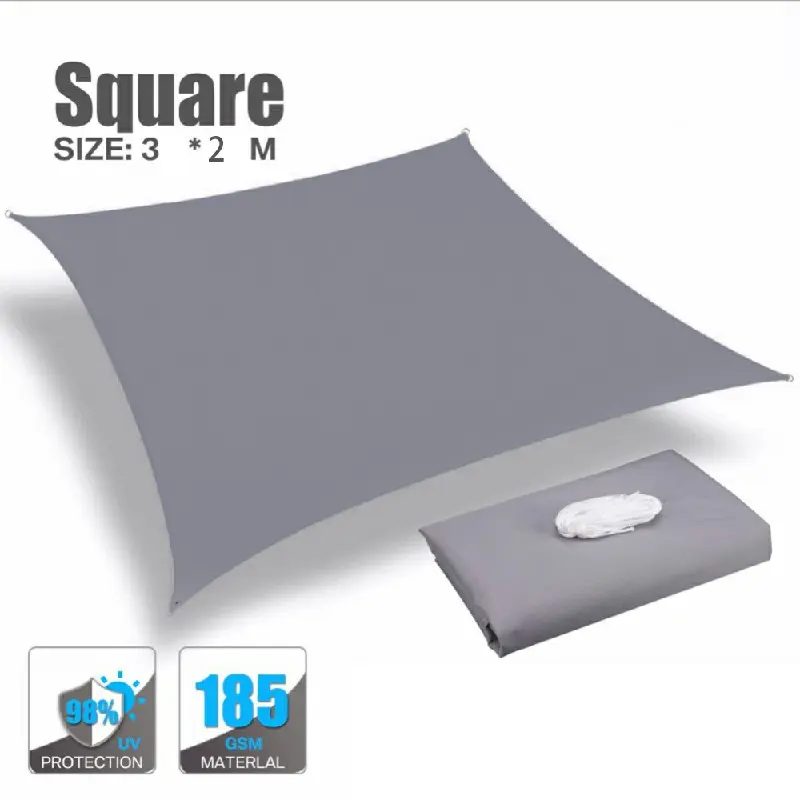 400D Rectangle Outdoor Shade Sail Patio Suncreen Awning Garden Sun Canopy 98% UV Block Grey - 3x2m 1