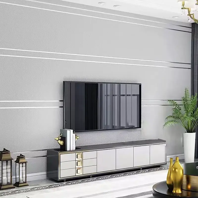 Modern Silver Grey Wallpaper Horizontal Vertical Stripes Embossed WallPaper Roll 7