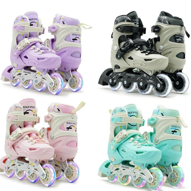 Scale Sports - Adjustuble Roller Skates with light up wheels for children and adults - Kids Inline Roller boots with storage bag for toddler, Roller blades for girls, boys, professional and beginner. 1