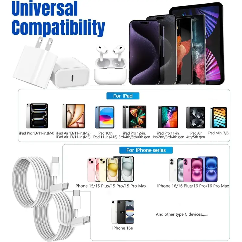 Fast iPad Charger,iPad Charger Fast Charging 2Pack Wall Chargers Plug Adapter and Type C USB C to C Cable Cord 6ft Type C to C for iPad Pro 12.9, iPad Pro 11 inch,iPad Air 5th/4th,iPad Mini 6,iPad 10 2